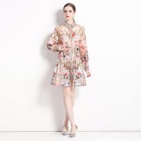 Womens Dress Fashion Retro 2023 Spring and Summer New French Retro High-End Waist Slimming Elegant Court Style Printed Dress