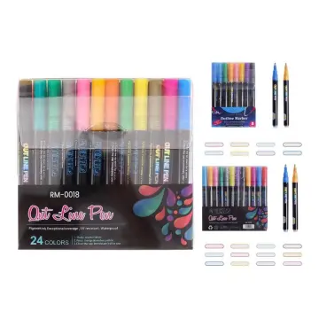 12 Color Double Line Outline Marker Pens, Super Squiggles Outline Pens 3mm  Thick Doodle Glitter Markers, Shimmer Colored Pens, Metallic Paint Markers