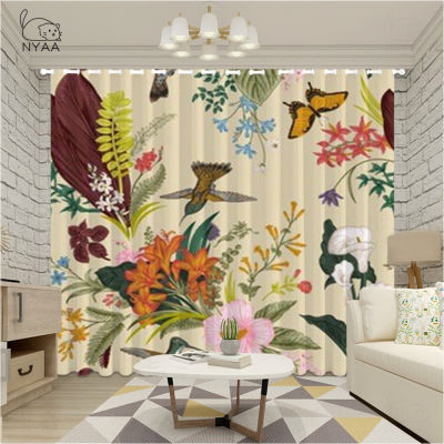 Hummingbirds And Flowers Retro Style Floral Backdrop Girls Room Curtain Bathroom Window Curtains Half Curtain For Kitchen