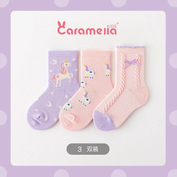 three-pairs-caramella-autumn-winter-childrens-socks-cartoon-middle-cut-cotton-baby-unicorn-girls-564913