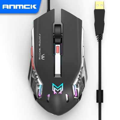 Anmck เมาส์สำหรับเล่นเกมส์2400เมาส์สาย USB เมาส์แสง RGB เมาส์คอมพิวเตอร์สำหรับแล็ปท็อป Macbook เกมส์พีซีสำนักงาน