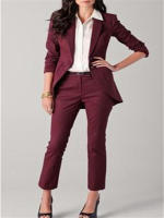 Burgundy 2ชิ้น Office ชุดผู้หญิงหญิงสูทผู้หญิงกระโปรงกางเกง Tuxedos ชุดสำหรับงานแต่งงาน Blazer กางเกงอย่างเป็นทางการG