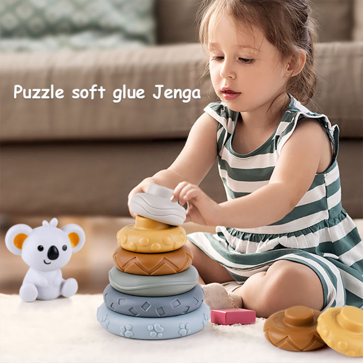 montessori-ชุดของเล่นเด็กแบบซ้อนหอคอยยางของเล่นหอคอยเพื่อการศึกษาปฐมวัยชุดพัฒนาสติปัญญาแบบสุ่มสี