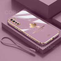 สำหรับ OPPO Reno3 /Oppo สายคล้องแบบมีเคส A91เงางามหรูหราเคลือบ6D ชุบใบเมเปิลกันชนสี่เหลี่ยมเคสโทรศัพท์กรอบด้านหลังป้องกันซิลิโคนนิ่ม