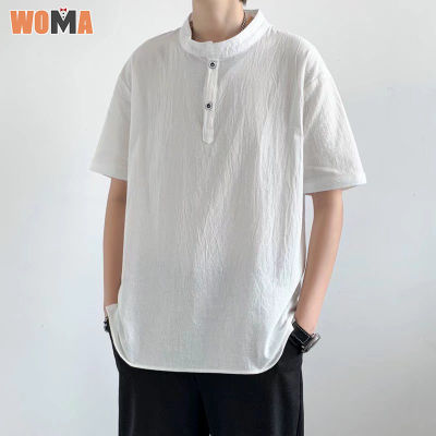 WOMA เสื้อเชิ้ตแขนสั้นผู้ชาย,เสื้อโปโลโมริญี่ปุ่นเข้าได้กับทุกชุดเสื้อเชิ้ตแขนยาวห้านาทีสีทึบเทรนด์