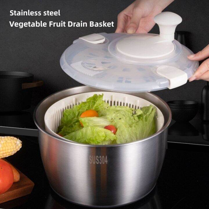 Stainless Steel Vegetable Dryer Drainer Dehydrator Salad Spinner Clean