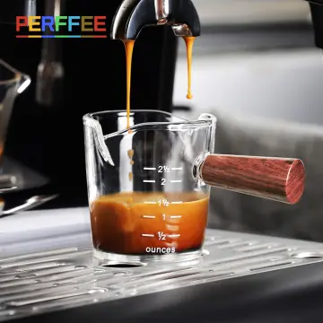 Glass Measuring Cup Espresso Shot Glass 75ML Triple Pitcher Barista Single  Spouts with Wood Handle