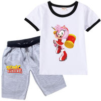 Sonic The Hedgehog ครึ่งแขน Moisture ฤดูร้อน Tees สั้นกางเกงผ้าฝ้ายเด็กวัยหัดเดินเด็กผู้หญิงแขนสั้นเสื้อกางเกงขาสั้นเด็กเสื้อผ้าสบายๆ