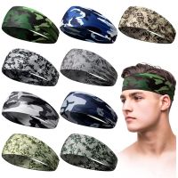 hot【DT】 Camouflage Print Mens Headband Sweatband Stretch Elastic Gym Headwrap Breathable Hair Bands