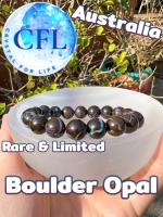 Boulder Opal กำไลหินแท้โบลเดอร์โอปอล ขนาดเม็ดหิน (9.5-11 มม.) อัญมณีแห่งความรักและความหวัง สร้อยข้อมือหินแท้ หินนำโชค หินธรรมชาติ Australia หินมงคล