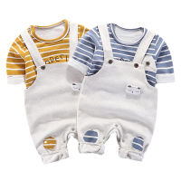 Infant Clothing 2022 Autumn Infant Baby Boy Clothes Set Baby Girl Long-sleeve Striped T-Shirt Overalls 2pce Kids Newborn Clothes