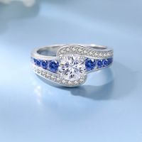 Smyoue 1CT D Color Moissanite Rings for Women Blue Stone Sparkling Wedding Jewelry S925 Sterling Silver Band Christmas Gift GRA