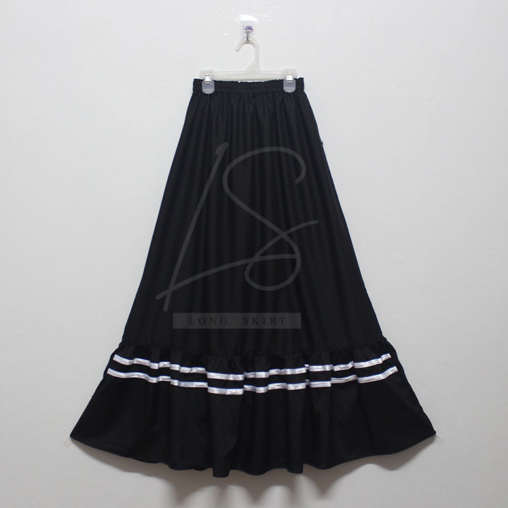 long-skirt-กระโปรงผู้หญิง-รุ่นระบายล่าง-แต่งแถบ-2เส้น-กระโปรงผ้าพื้น-ใส่เอวยางยืด-ความยาว-38นิ้ว-sk-a92