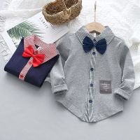 （HOT） 2022 and New Gentleman Bow Tie Long-sleeved Shirt Boys Striped Childrens Top One-piece Delivery