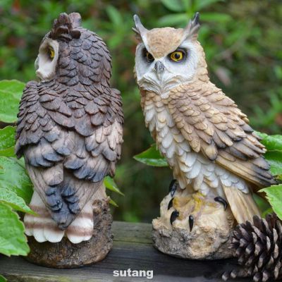 Animal Statues Owl Resin Sculpture Garden Lawn Patio Ornament Figures
