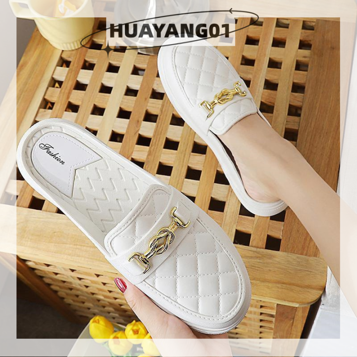 huayang01-2023แฟชั่นตาข่ายเพชรแฟชั่นพื้นนุ่มสบายบันเฮดรองเท้าแตะลำลองของผู้หญิง