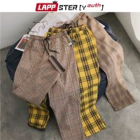 LAPPSTER-Youth Streetwear Black Plaid Pants Men Joggers 2022 Mens Straight Harem Pants Men Korean Hip Hop Trousers Plus Size