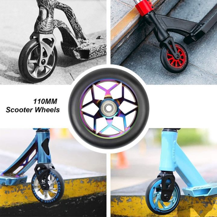 2-pcs-scooter-accessories-110mm-scooter-wheels-colorful-pu-wheels-thick-stunt-car-wheels-with-bearings