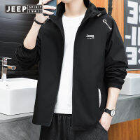 JEEP SPIRIT แจ็คเก็ตผู้ชายเสื้อโค้ทกันหนาวฤดูใบไม้ร่วงใหม่ฤดูใบไม้ร่วงสวมหมวกถอดได้