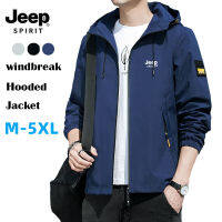 JEEP SPIRIT Windbreaker มีฮู้ดแจ็คเก็ตแจ็คเก็ตกีฬาเสื้อแจ็คเก็ตลำลองแบบบางของผู้ชาย