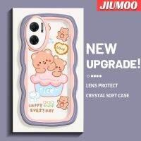 JIUMOO เคสสำหรับ Xiaomi MI Xiaomi MI Redmi 10 5G Note 11E 5G Redmi 11 Prime น่ารักลายหมีมาการองโครเมอร์คลื่น TPU ใสนุ่มเคสมือถือสร้างสรรค์เคสกล้องป้องกันการตกหล่นฝาครอบป้องกันซิลิกาเจล