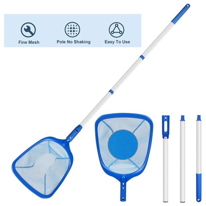 nylon-fine-mesh-pool-cleaning-tools-with-telescoping-aluminum-pole-and-nylon-medium-fine-mesh-cleaning-tool-to-remove-leaves-and-debris