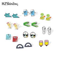 2019 New Funny Pencil Resin Earrings Eraser Magnifier Stapler Clippy Acrylic Earrings Epoxy Stud Earring Staplers Punches