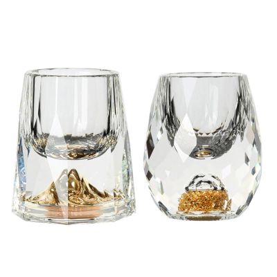 Crystal Glasses Gold Foil Crystal Shot Glasses For Vodka Glass Wine Set Double Glass Wine Cup For Home Bar Luxury Liquor Cups