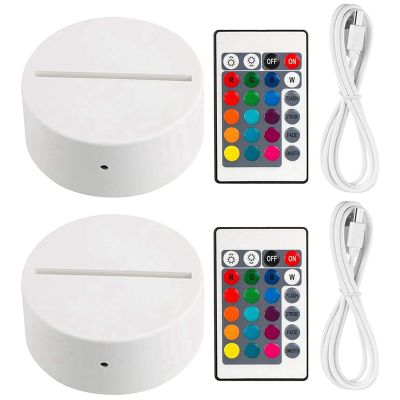 4 Pack 3D Night LED Light Lamp Base + Remote Control + USB Cable, 16 Colors Light Show Display Stand for Acrylic White