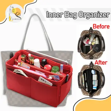 Felt Purse Organizer Insert , Bag Organizer Suitable for Speedy 35  Neverfull MM & Base Shaper Organizer for Tote Bag [Multiple Pockets]  (Large, Red)