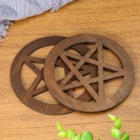 2PCS Star Wood Plate Amulet Sacrificial Altar Props Pentagram Divination Pendulum Board Metaphysical Ceremonial Supplies Coaster