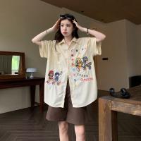 ✒ American interesting cartoon embroidery corduroy short-sleeved shirt restoring ancient ways men and women loose languid is lazy summer wind leisure coat