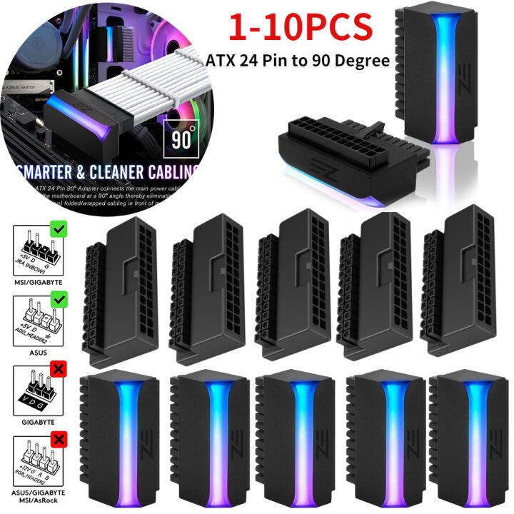 ATX 24 Pin to 90 Degree Power Plug Adapter Mainboard Motherboard Power Supply Cable Connectors