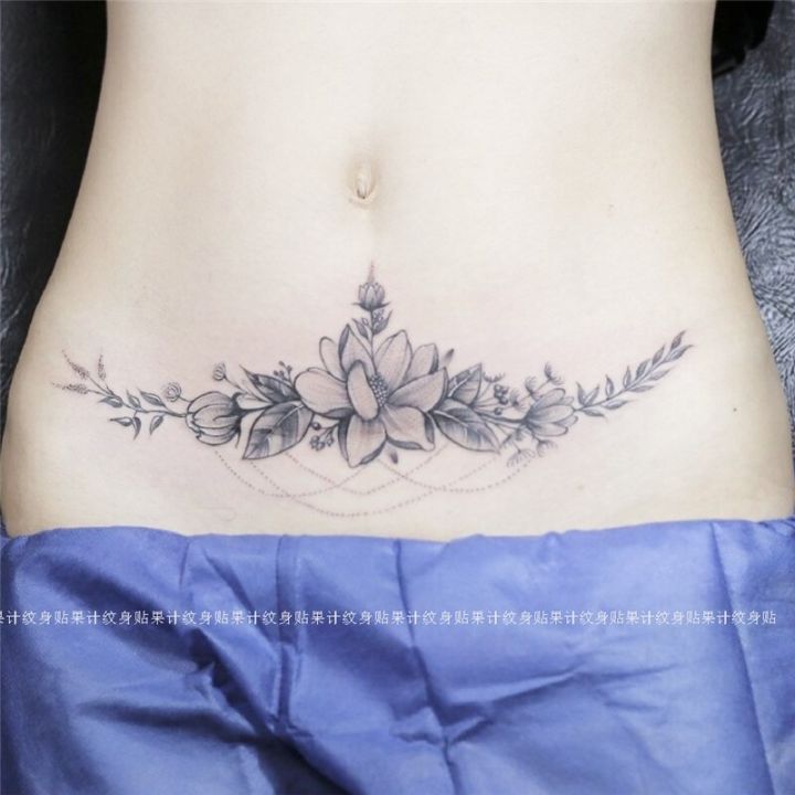fruit-meter-tattoo-abdomen-totem-tattoo-stickers-cover-scars-waterproof-stickers-belly-stretch-marks-flower-totem