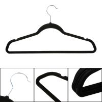 5 x Black Adult Non-Slip Hangers Flocked Velvet Clothes Coat Trouser Wardrobe