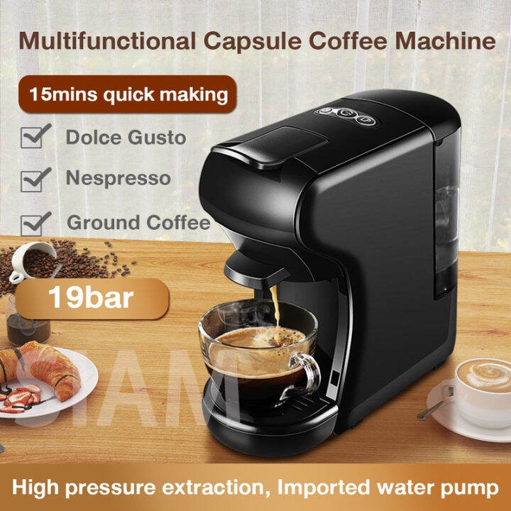 3in1 Espresso Coffee Maker for Capsule/Ground Coffee, Nespresso/Dolce Gusto KCup Coffee