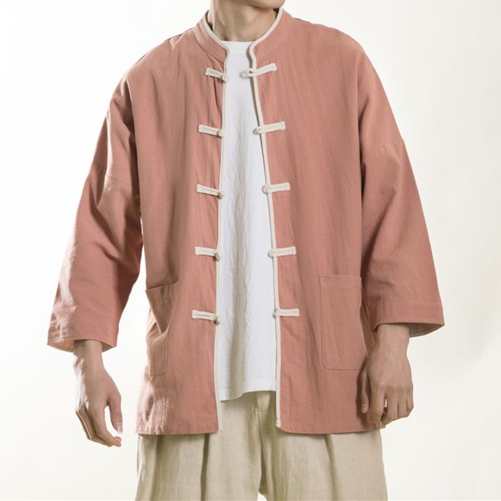 2023ชุดจีน-เสื้อสายฝ้ายฤดูใบไม้ผลิของจีนเสื้อผ้าผู้ชายขนาดพิเศษเสื้อแบบบาง2023