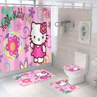 [ม่านอาบน้ำร้อน688] 4ชิ้น/เซ็ต Sanrio ม่านอาบน้ำพร้อมตะขอ Hellokitty Kuromi Mymelody ม่านการ์ตูน180x180cm ของที่ระลึกห้องน้ำโพลีเอสเตอร์กันน้ำ