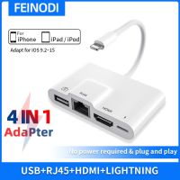 Lightning to RJ45 Ethernet OTG Digital AV Adapter HDMI LAN Wired Network USB Hub 1080P Sync Screen Converter for iPad/iPhone 14 Cables