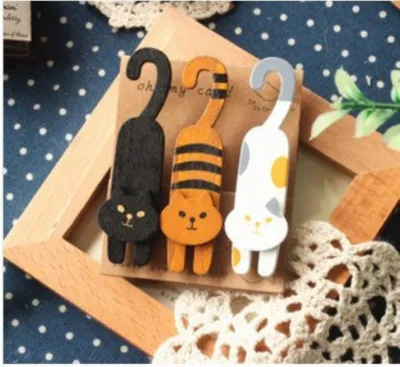 3 pcs/ 1lot Mini Natural Painted oh my cat Wood Clip Set / Cute Wooden Paper Clips / Small Craft Photo Pegs Kawaii Stationery