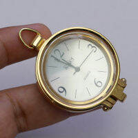 นาฬิกา Vintage มือสองญี่ปุ่น Pocket Watch นาฬิกาพก ROSIER ระบบ QUARTZ กระจกเป็นแว่นขยาย ทรงกลม กรอบทอง หน้าทอง หน้าปัด 38มม. ตัวเรือนสแตนเลสใช้งานได้ปกติ สภาพดี ของแท้ ไม่กันน้ำ