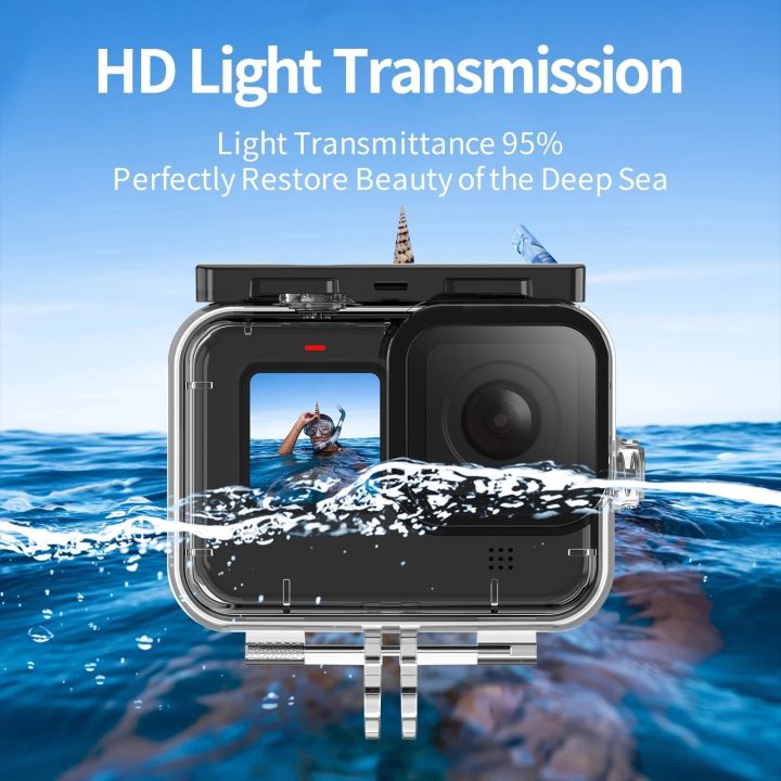 เทมเปอร์เลนส์กระจกดำน้ำเคสกันน้ำใต้น้ำยาว60ม-สำหรับ-gopro-hero-9-10-11อุปกรณ์เสริมกล้องสีดำ