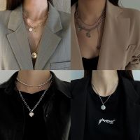 (JIUERBA)COD Fashion for Women Retro Love Necklace Ins Simple Double Pearl Necklace Clavicle Chain Short Necklace