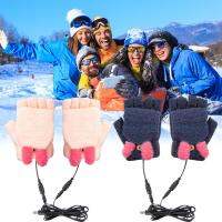 Electric Heated Gloves Half Finger Knitted Electric Gloves Comfortable Warm Cute Super Soft Heating Gloves Winter Supplies For Skiing Riding Typing Cycling Hiking show