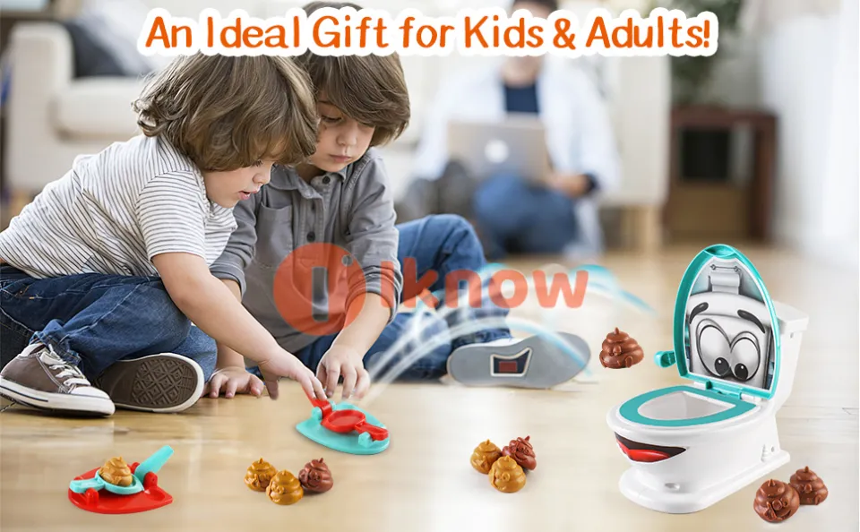 Creative Family Game Includes One Toilet,Two Launchers and 12 Soft Toy  Poops,Gift for Kids 4 5 6 7 8 Year Old