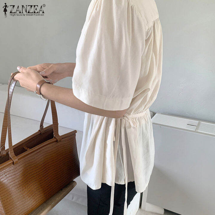 สินค้ามาใหม่-จัดส่งฟรี-fancystyle-zanzea-เสื้อทำงานคอวีแขนลำลองขาสั้นสไตล์เกาหลีของผู้หญิงเสื้อเชิ้ตทำงานปุ่มทึบขึ้น-10