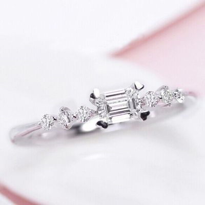 แหวนแนวแฟชั่นแหวนสตรีบริสุทธิ์และสดชื่นลมเบาบางขนาดเล็กแหวนเพชรระดับ7ดาวแบบใหม่
