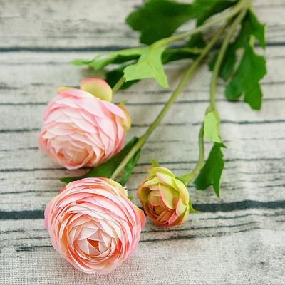 （A SHACK） 3หัวประดิษฐ์ Ranunculus Asiaticus Rose ดอกไม้ปลอมผ้าไหม Flores Artificiales สำหรับฤดูใบไม้ร่วงงานแต่งงานตกแต่ง Kunstbloemen