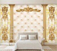 กระเป๋านุ่มลายยุโรปสีทองหรูหราติดผนังไม่ Self Adhesive Wallpaper 3d ขนาดสั่งทำได้ผนังพื้นหลังทีวีห้องนั่งเล่น