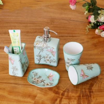 【jw】❅☬  Collectible Porcelana Saboneteira Set Handpaint Acessórios Do Banheiro Decoração De Casa